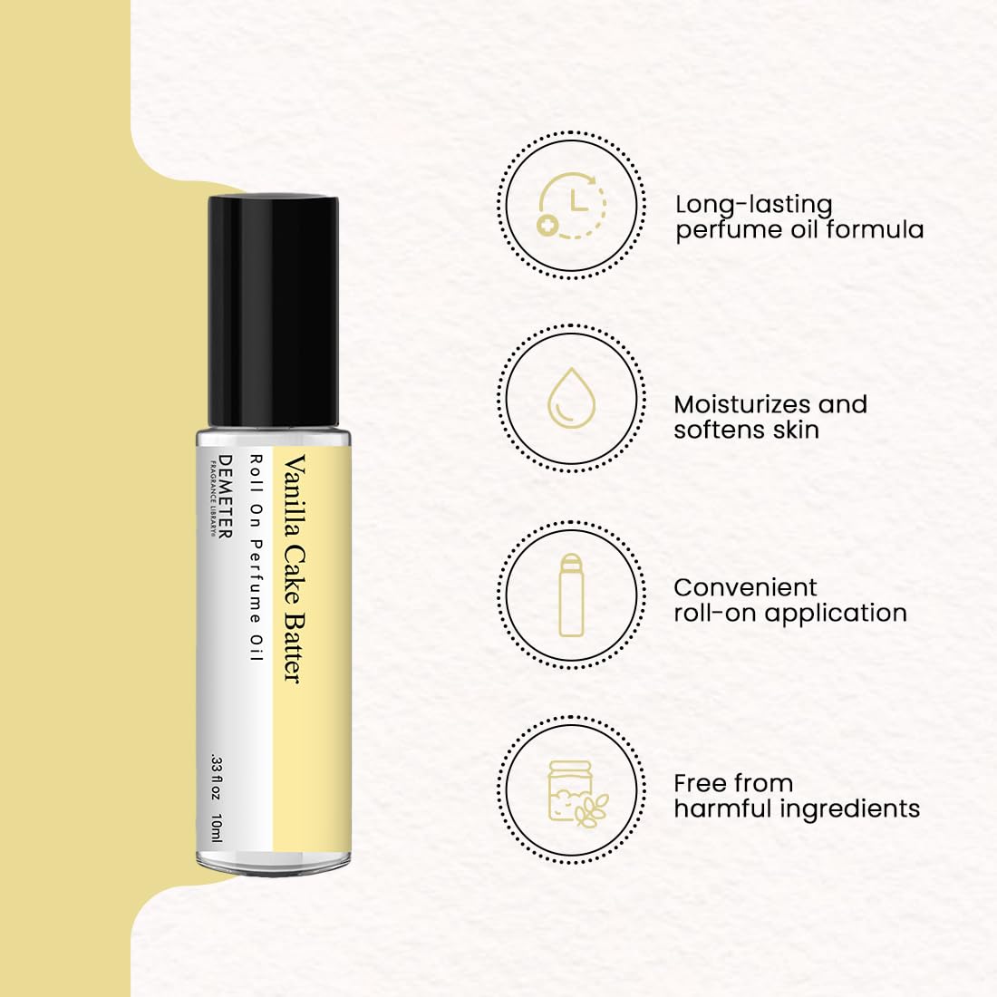 DEMETER Vanilla Cake Batter Roll On Perfume Oil, 0.33 Oz, Long-Lasting Beauty & Personal Care DEMETER