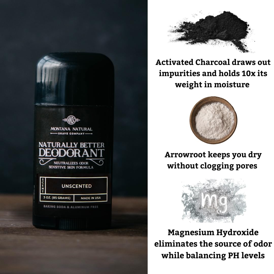 MNSC Unscented Naturally Better Deodorant - Magnesium and Activated Charcoal - Sensitive Skin Formula, Aluminum-Free, Baking Soda-Free, All-Natural Beauty and Personal Care Montana Natural Shave Company