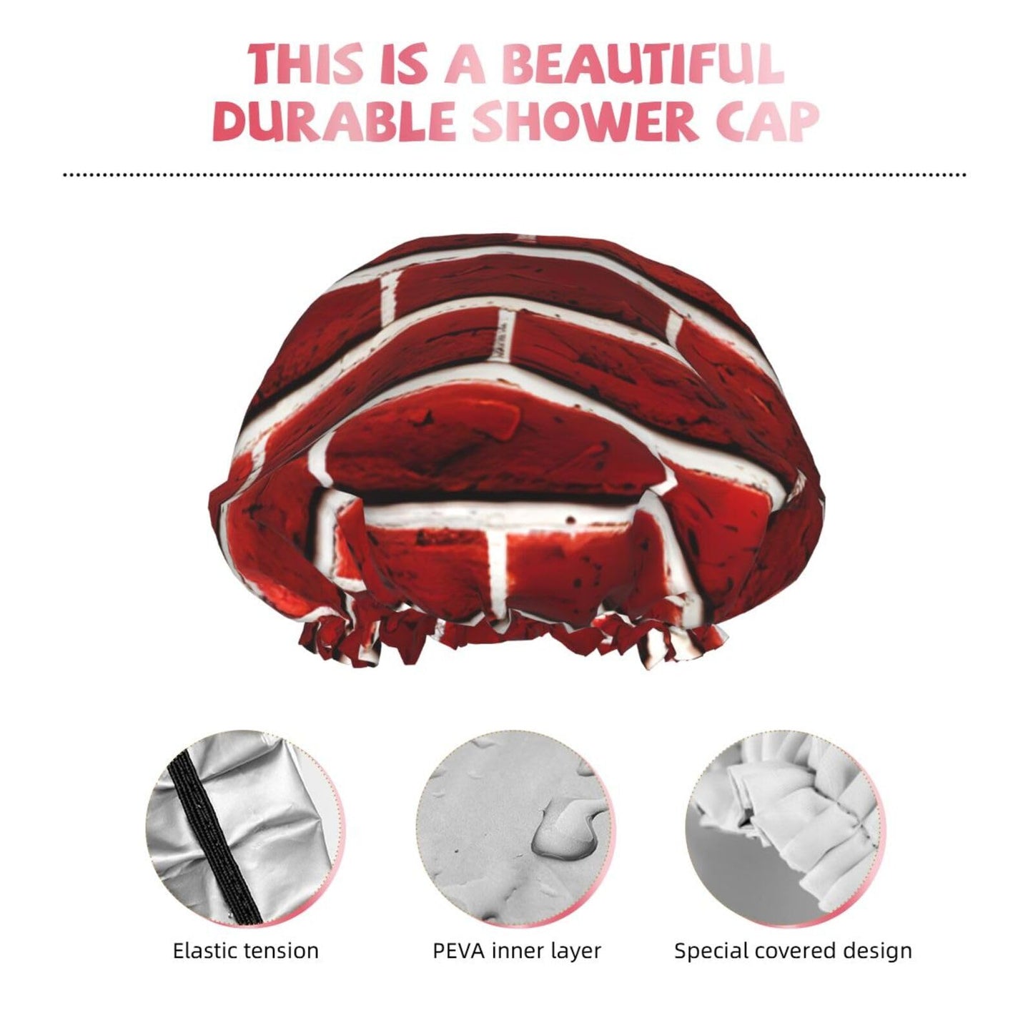 Brick Red Stone Reusable Shower Cap for Women, Double Waterproof Layers Bath Hat, Hair Treatment Essentials Beauty and Personal Care JKXUN