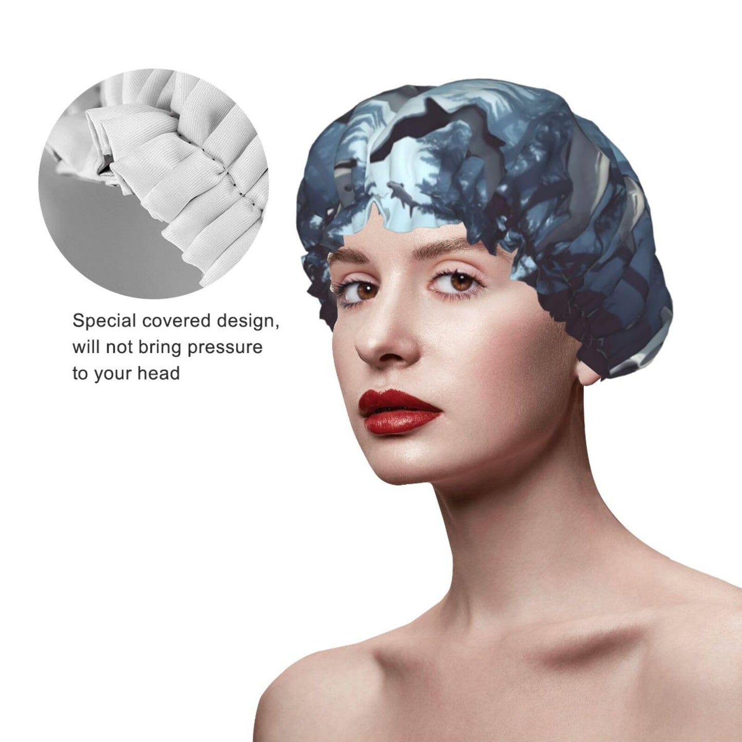 Funny Sharks Design Shower Cap for Women Men Large Reusable Shower Bonnet Double-Layer Waterproof Bath Caps Elastic Band Hair Hat for All Hairstyles Beauty and Personal Care BWLHJKE