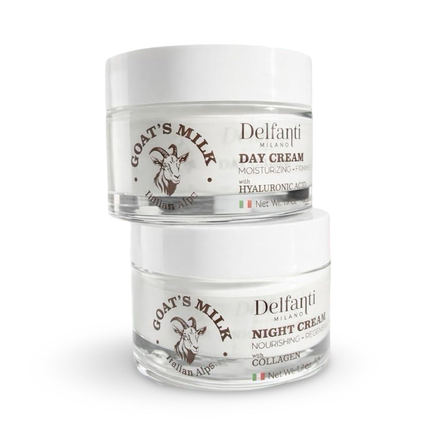 Delfanti-Milano • FULL SIZE DUO PACK • GOAT'S MILK with HYALURONIC ACID Day Cream and GOAT'S MILK with COLLAGEN Night Cream • Face and Neck Beauty & Personal Care Delfanti-Milano