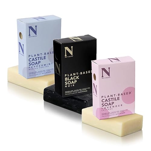 Dr. Natural Castile and Black Bar Soap Set - Multipurpose Soap Bar with Anti-Acne Properties - Lavender, Peppermint, Black Soap - 3 pc Beauty & Personal Care Dr. Natural