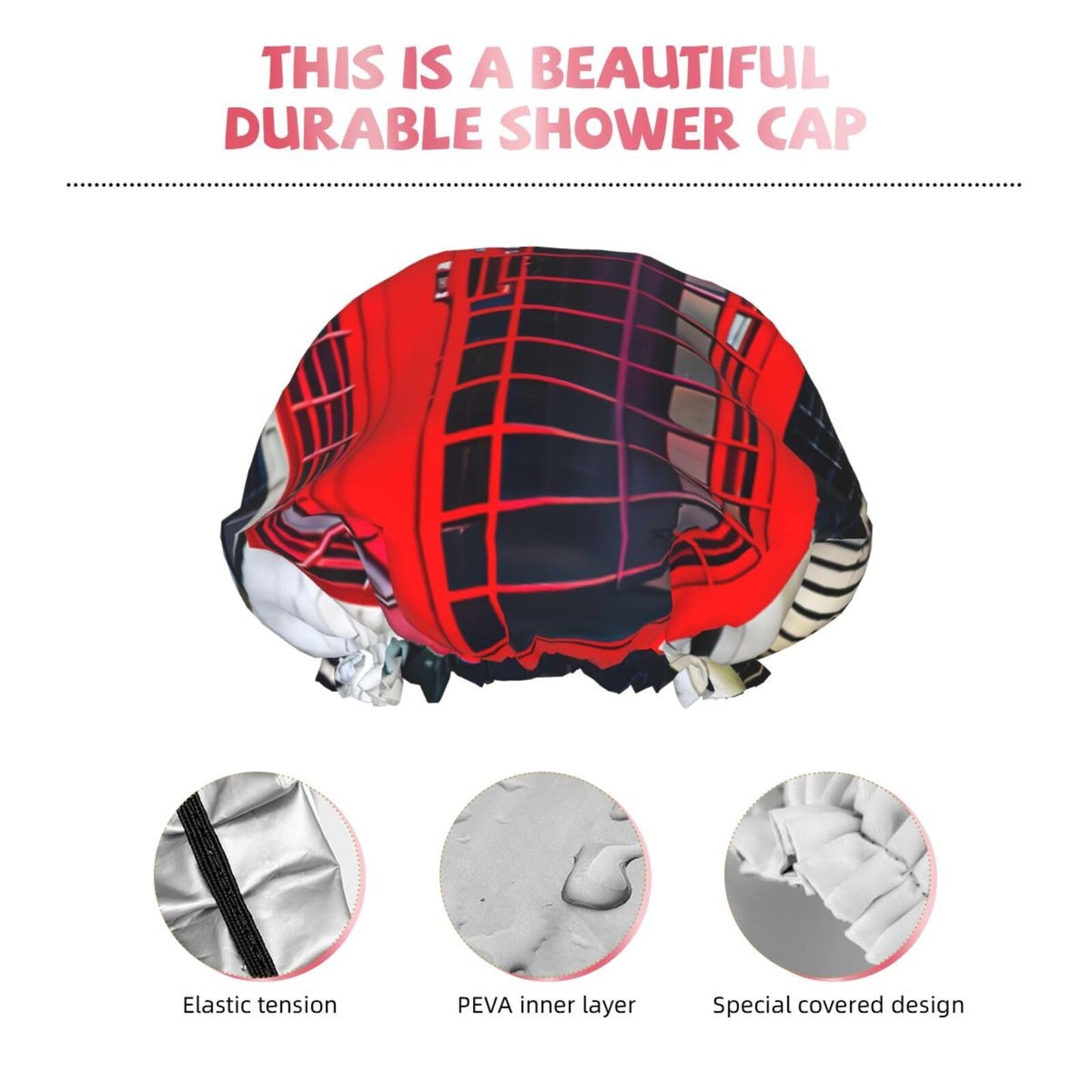 Large Shower Cap for Women & Men - Telephone Booth Print Bath Hair Cap, Salon Accessory, Elastic Strap, Double Layer Beauty and Personal Care BaerK