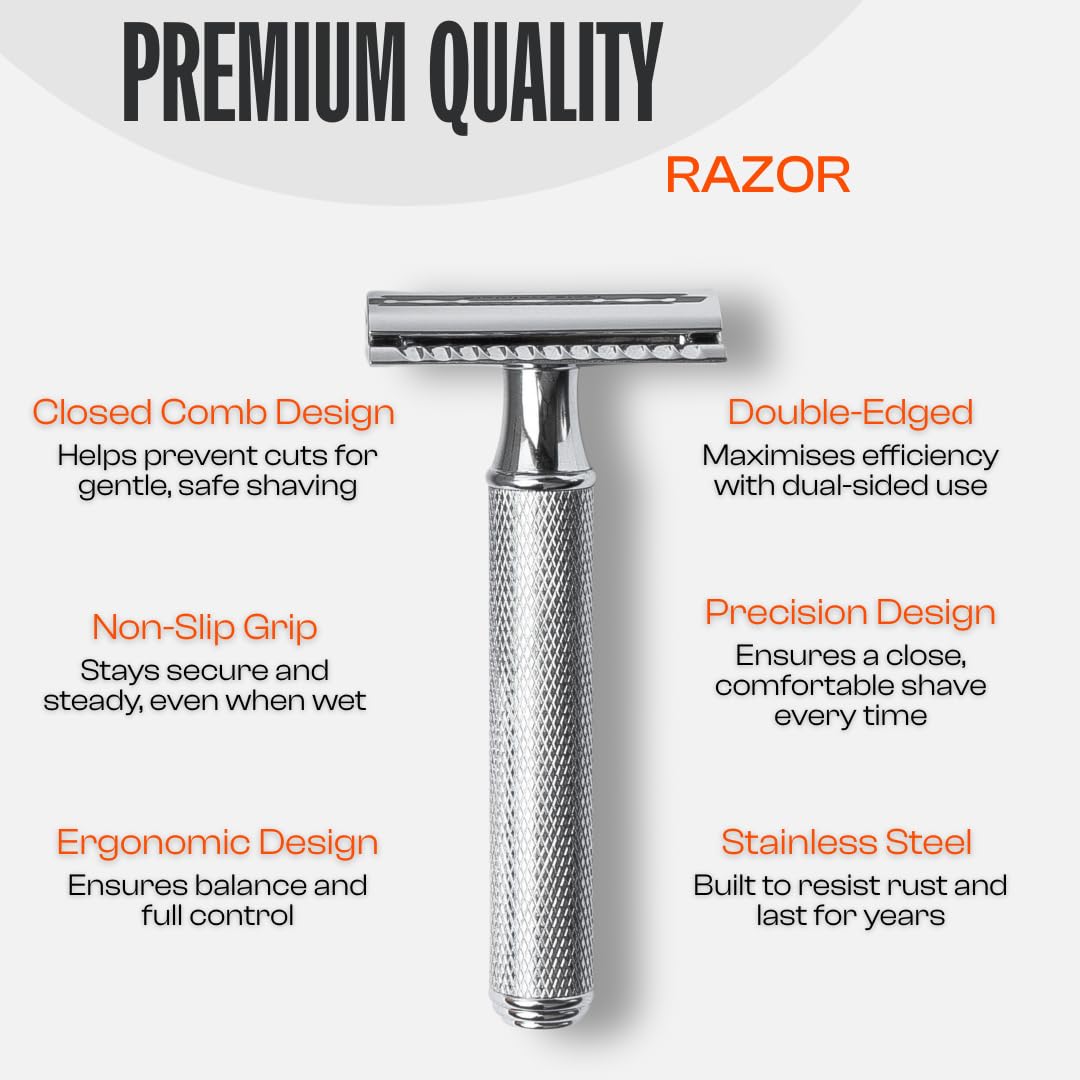 Men Rock The Double Edged Razor - Stainless Double Edge Safety Razor Blade - Mens Accessories - Mens Face Care - Beard Care - Barber Supplies - 6 Pc Beauty and Personal Care Men Rock
