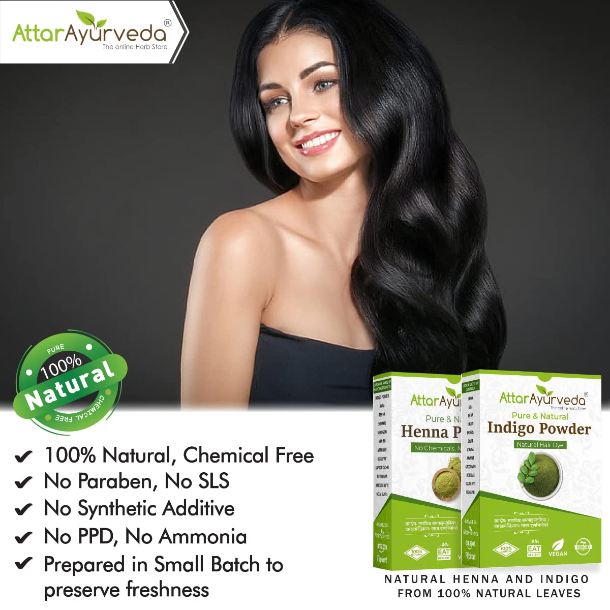 Attar Ayurveda Natural Hair Dye Combo - Black Henna and Indigo Powders (400 Grams Total) - 14 Ounce Pack Beauty & Personal Care ATTAR AYURVEDA