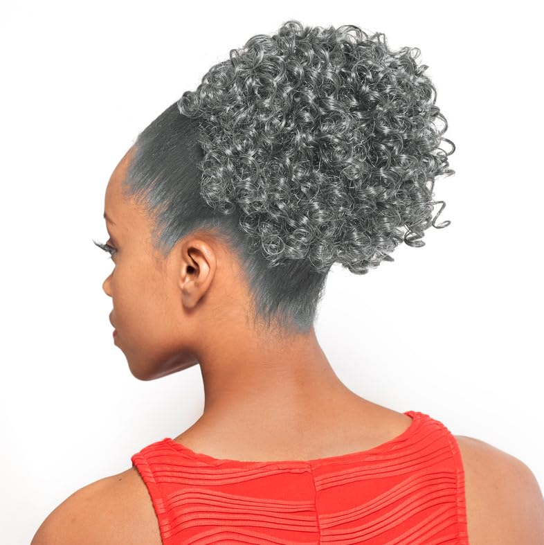 DS003 Ponytail Color 51 Light Gray - Foxy Silver Wigs 6" Short Length Drawstring Curly Hairpiece Extension Synthetic Black Grey Bun Womens Bundle