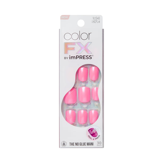 Kiss Impress No Glue Mani Press On Nails, Color FX, 'Late Night', Pink, Short Size, Squoval Shape, Includes 30 Nails, Prep Pad, 1 Manicure Stick, 1