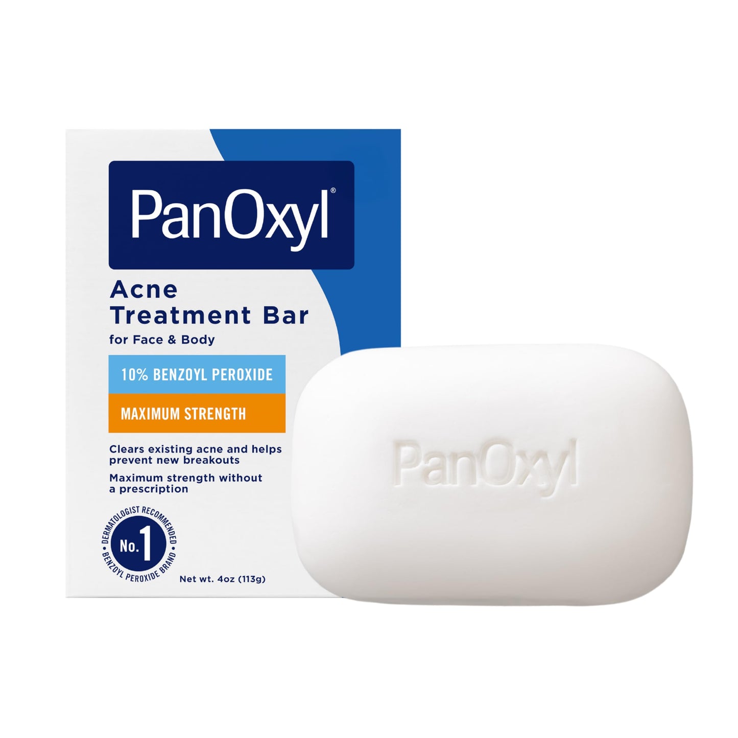 PanOxyl Acne Treatment Bar with 10% Benzoyl Peroxide, Maximum Strength Bar Soap for Face, Chest and Back, Benzoyl Peroxide Soap Body Wash, Vegan, Beauty and Personal Care PanOxyl Default Title