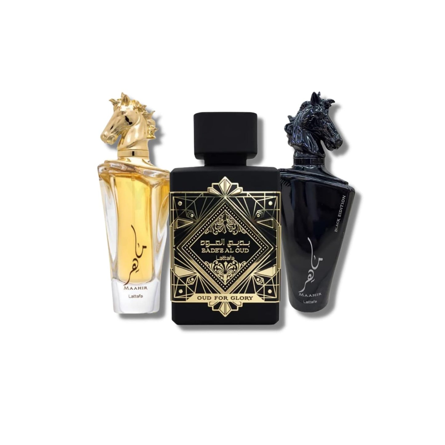 Lattafa for Unisex 3 Piece Eau de Parfum Gift Set (Bade'e Al Oud Oud for Glory + Maahir + Maahir Black Edition for Men) 3.4 Ounce/100 ml each Beauty & Personal Care Lattafa
