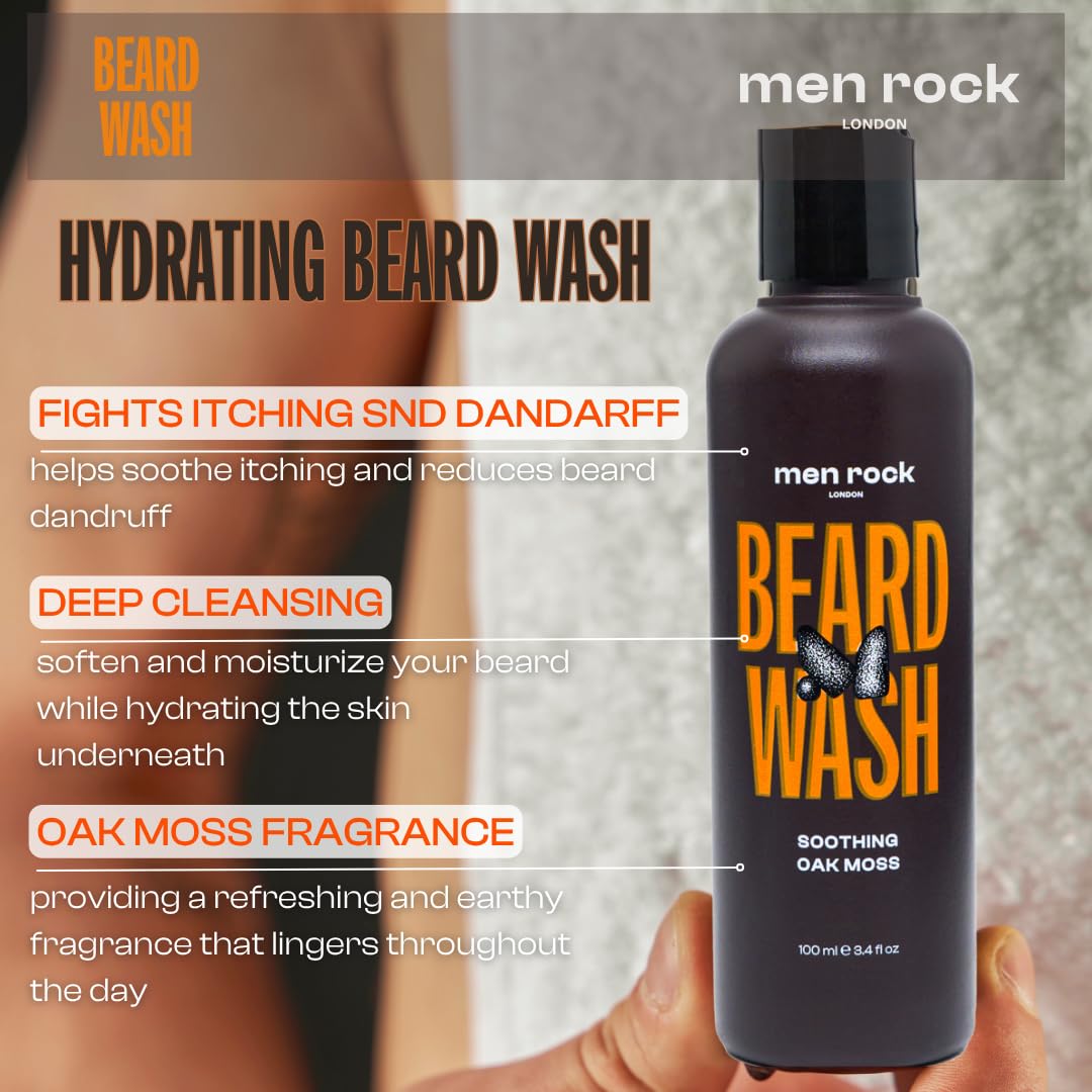 Men Rock Beardy Beloved Soothing Essential Beard Kit - Oak Moss - Beard Oil, Balm and Wash - Mens Face Care - Skincare Products for Men - 3 Pc Beauty and Personal Care Men Rock