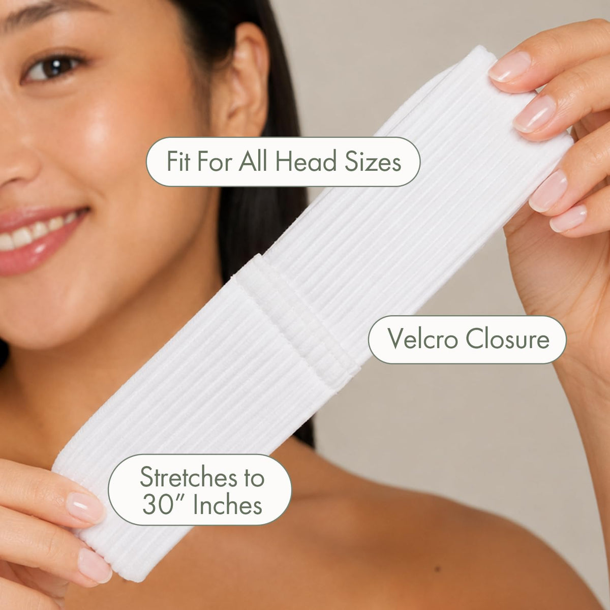 Intrinsics Disposable Headbands For Spa (48 Count) - 2.5” x 15” Stretchable Cotton Facial Headbands with Velcro Closure | For Facials, Makeup & Salon