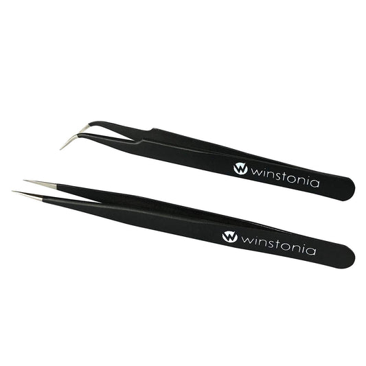 Winstonia 2 Pcs Tweezer Set - Stainless Steel Pointy Professional Beauty Tools - Manicure, Jewelry, Blackhead, Ingrown Hair, Splinter Removal Tweezers Beauty and Personal Care Winstonia