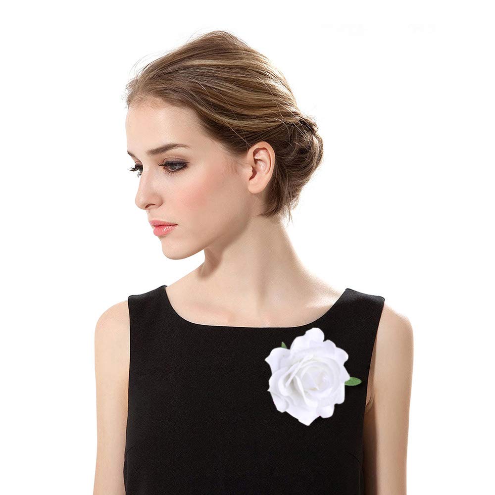 White Rose Flower Hair Clips Flower Brooch Pin Up Mexican Flamenco Dancer Fabric Flowers Headwear Barrette Styling Tools Accessories for Women Girls Beauty & Personal Care ShiQiao Spl