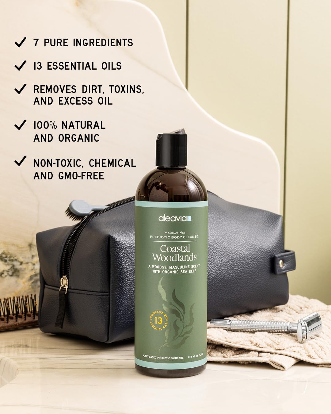 Aleavia Coastal Woodlands Mens Body Cleanse - Organic & All-Natural Prebiotic Body Wash for Men, Woodsy Notes Scented with 13 Essential Oils Beauty & Personal Care Aleavia