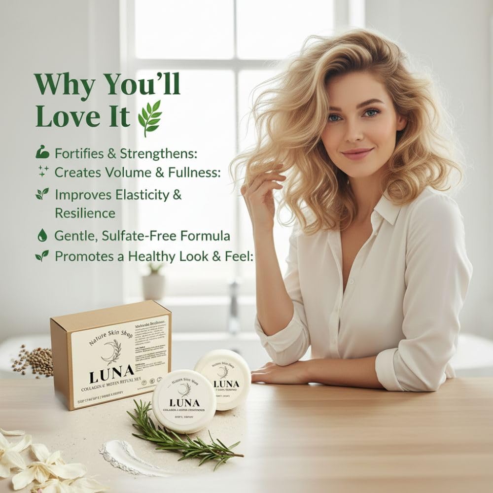Nature Skin Shop Luna Collagen & Biotin Shampoo and Conditioner Set - Strengthening & Volumizing Solid Hair Care Duo for Fine, Thinning & Weak Hair Beauty & Personal Care Nature Skin Shop