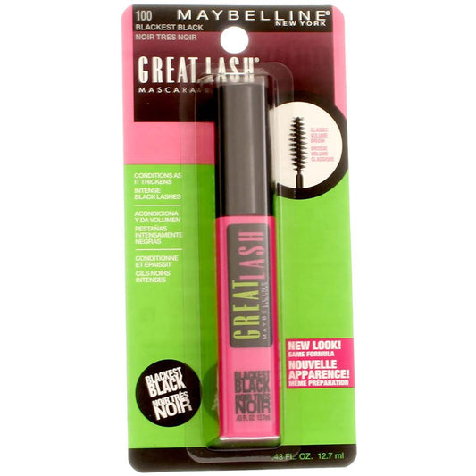 Maybelline Great Lash Mascara, Blackest Black 100, .43 Fluid Ounces (Pack of 5) Beauty & Personal Care Maybelline New York