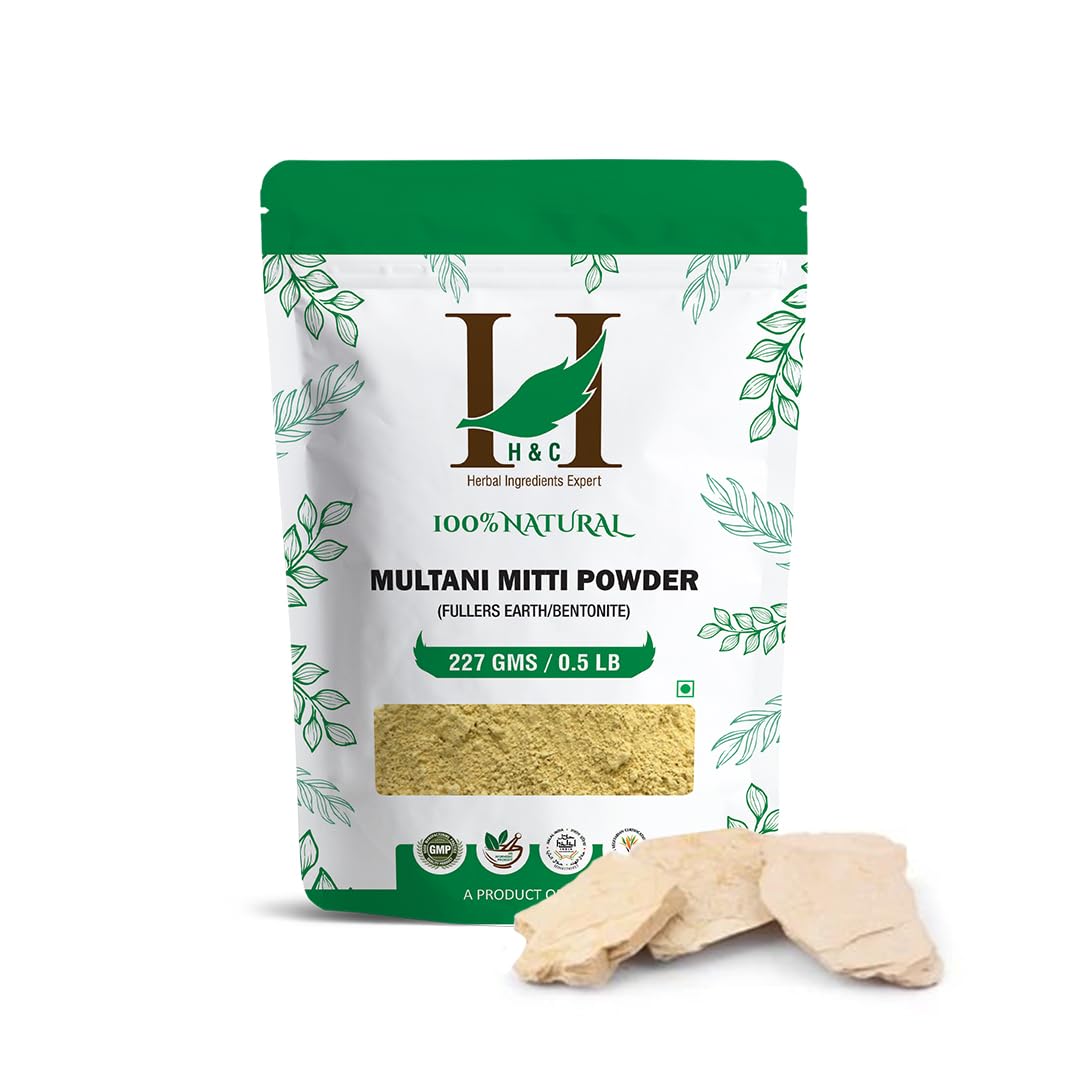 H&C Herbal Ingredients Expert 100% Pure Fuller's Earth Clay (Multani Mitti) - 1/2 lb / 227 gm | Exfoliates & Cleanse the Skin | Helps Removing Dead Beauty & Personal Care H&C
