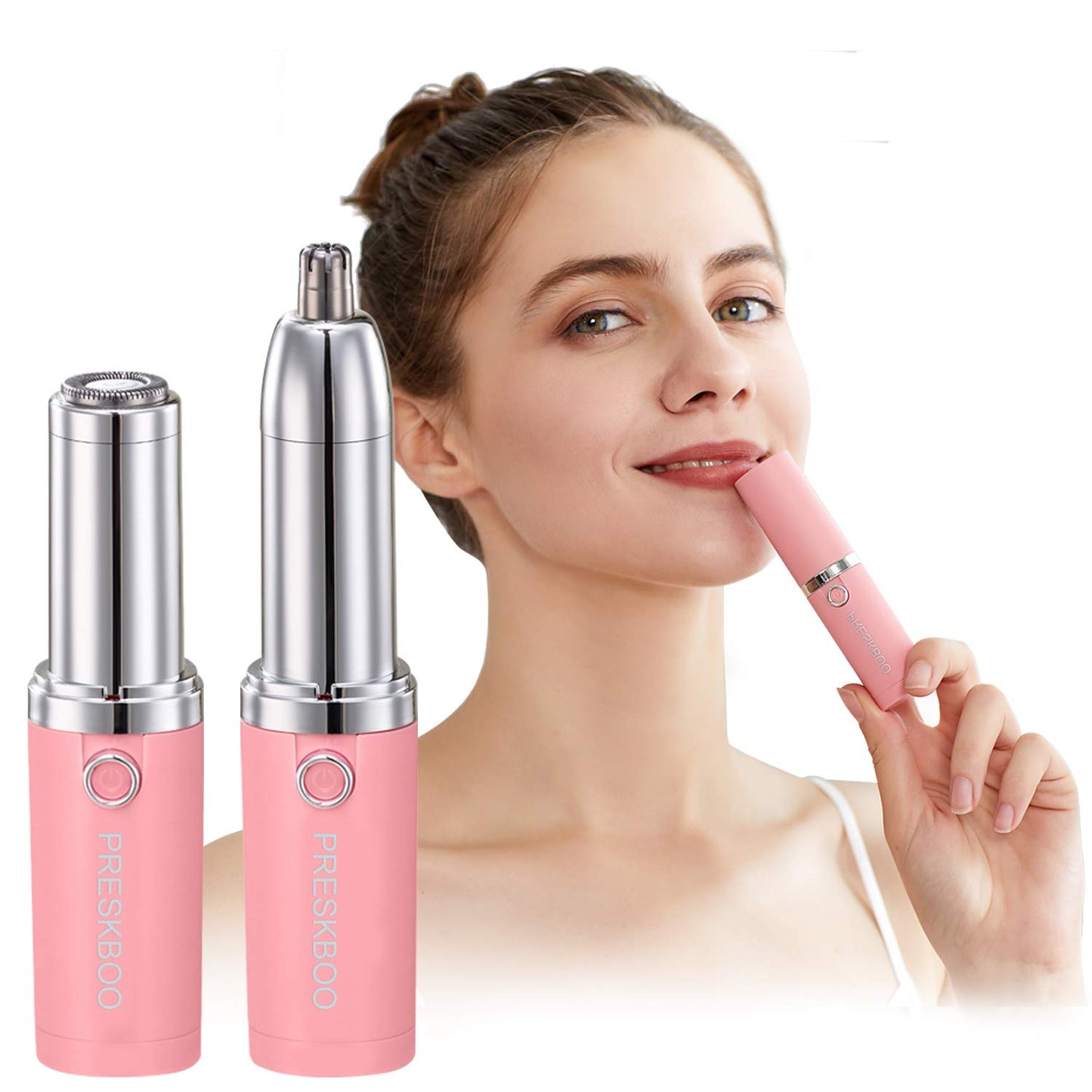 PRESKBOO Nose Hair Trimmer for Women 2in1 Facial Hair Removal Trimmers- Waterproof, Portable with Travel Bag- Trims Nose, Ear, Eyebrow,Peach-Fuzz Beauty and Personal Care PRESKBOO