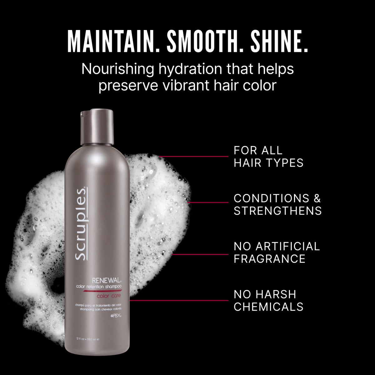 Scruples Color Renewal Gentle Shampoo - Maintain Hair Health Without Stripping Color - Established, Trusted Formulas for Ultimate Hair Shine (12 oz)