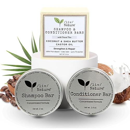 /liv/ Nature Shampoo Bar and Conditioner Set with Travel Case | Strengthen and Repair Dry Hair | Coconut, Castor Oil, Shea Butter | Made in USA | 2-pk Beauty & Personal Care /liv/ Nature
