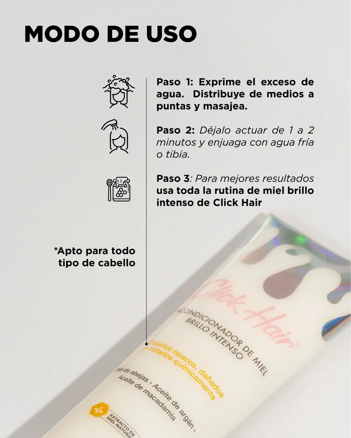 Click Hair Honey Conditioner Intense Shine Acondicionador De Miel Brillo Intenso Colombia (10.1oz - 300ml)