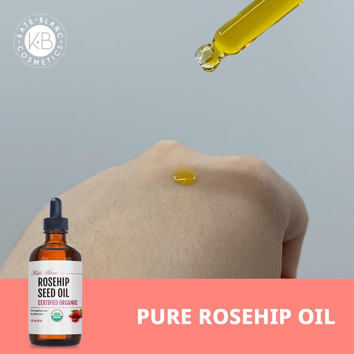 Kate Blanc Cosmetics Rosehip Seed Oil for Face, 100% Pure Organic | Cold Pressed Unrefined Rose Hip Facial Oil for Skin, Hair & Gua Sha Massage (1oz) Beauty and Personal Care Kate Blanc Cosmetics