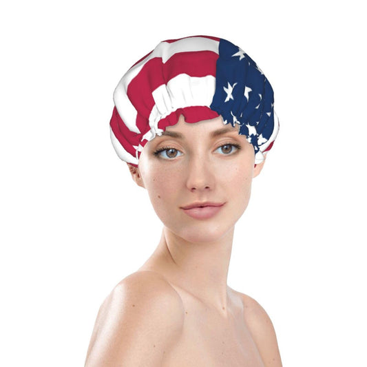 America Usa Flag Prints Shower Cap Double Layer Lined Waterproof Bathing Shower Hat Beauty and Personal Care Hayyett