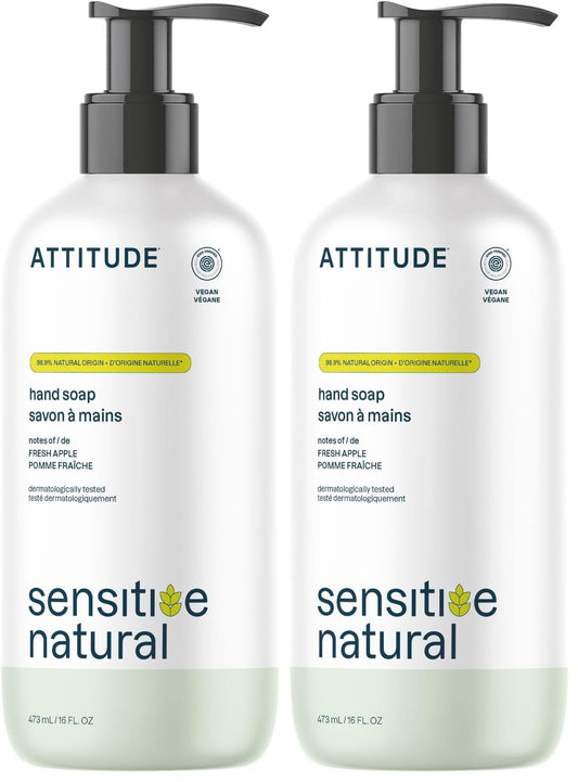 ATTITUDE Hand Soap for Sensitive Skin with Oat, EWG Verified, Dermatologically Tested, Vegan, Fresh Apple Scent, 16 Fl Oz (Pack of 2) Beauty and Personal Care BIO SPECTRA ATTITUDE Default Title