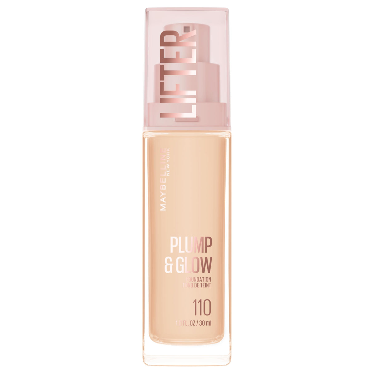 Maybelline Lifter Plump & Glow Foundation, Liquid Foundation with 2% Niacinamide + Hyaluronic Acid, Plumping and Brightening Face Makeup, 110, 1 Count