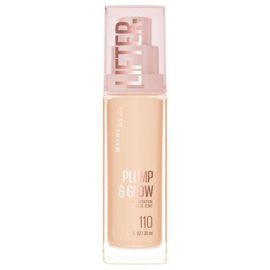 Maybelline Lifter Plump & Glow Foundation, Liquid Foundation with 2% Niacinamide + Hyaluronic Acid, Plumping and Brightening Face Makeup, 110, 1 Count