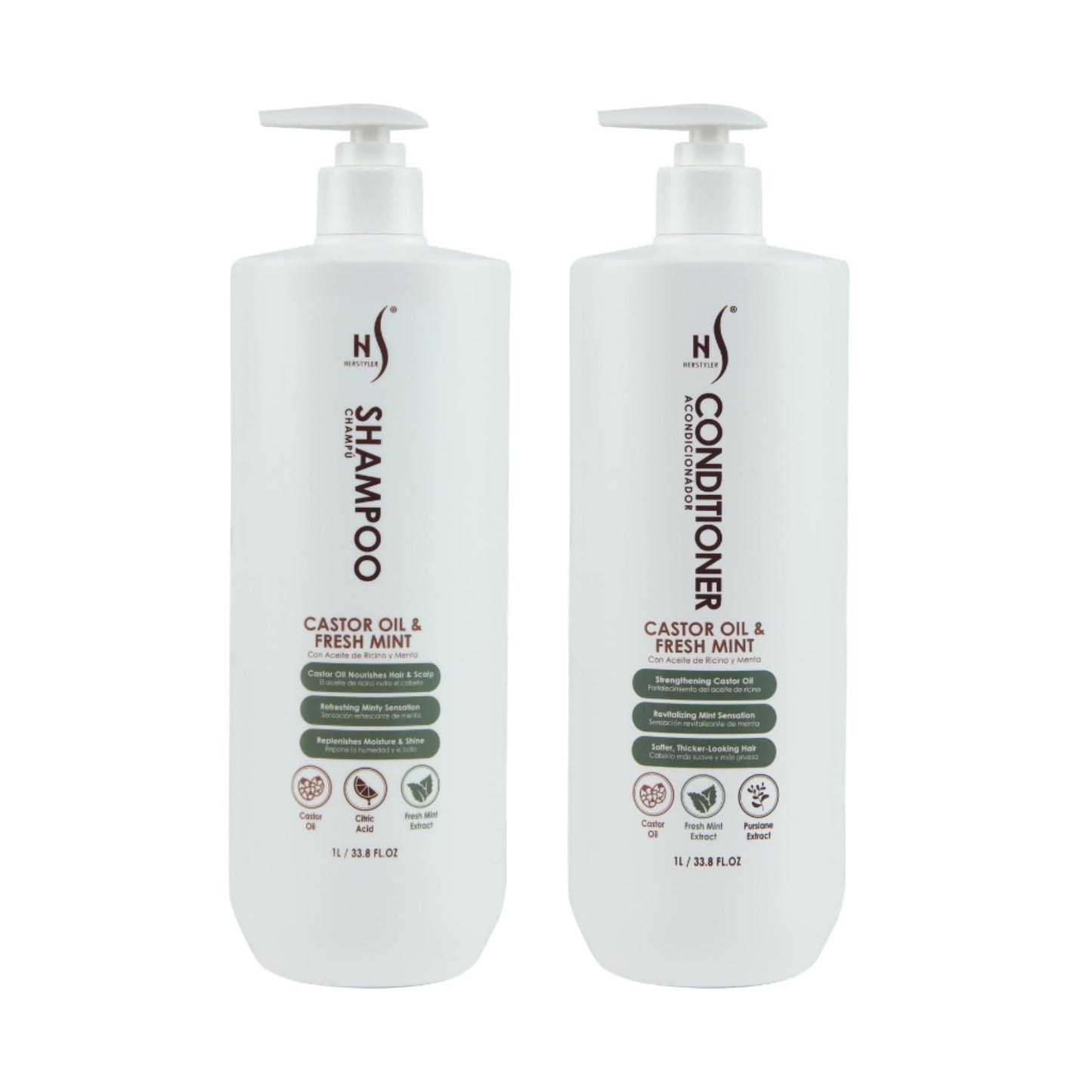 HerStyler Castor Oil Shampoo and Conditioner Set for Men - Cooling Mint Sensation - Contains Aloe and Purslane - Soothes Dry Flaky Scalp - Softer Beauty & Personal Care HerStyler