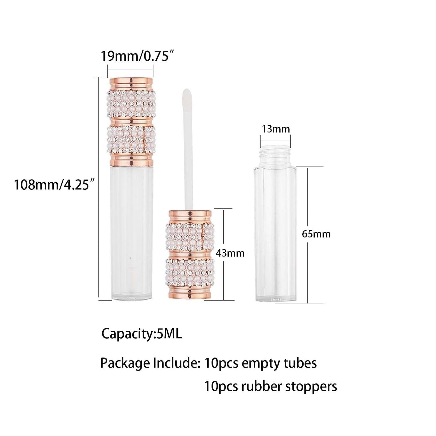 AJLTPA 10 Pack Pearl Diamond Lip Gloss Wand Tubes, 5ml Empty Lip Gloss Containers, Lipgloss Lip Balm Bottles with Rubber Stoppers for Lip Gloss Balm Beauty & Personal Care AJLTPA