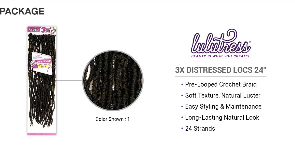 Sensationnel Lulutress Crochet Braids-3X Distressed Locs 24in,1 JETBLACK