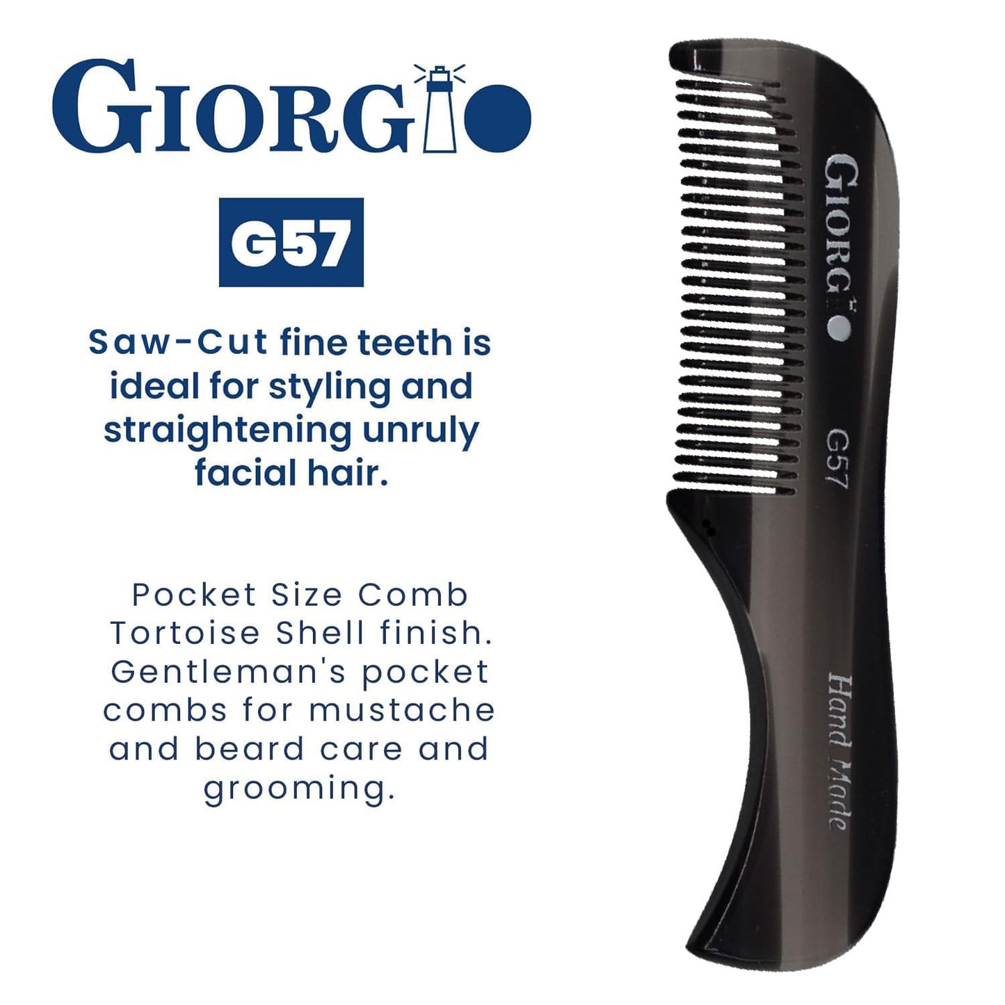 Giorgio G57 Extra Small Men's Fine Tooth Beard and Mustache Comb for Facial Hair Grooming and Styling. Mini Wallet Pocket Comb Beard Comb for Men Beauty and Personal Care GIORGIO