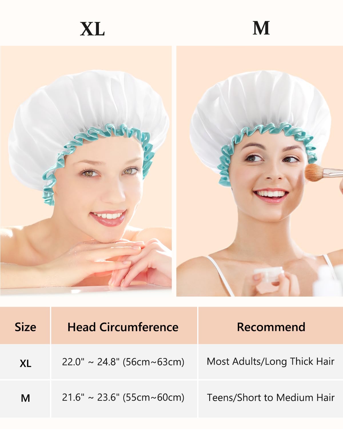 mikimini Shower Cap for Women and Girls,Reusable,Waterproof, Washable, Cute and Soft,White Beauty & Personal Care mikimini
