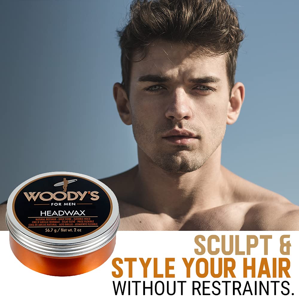 Woody's Headwax Styling Pomade for Men, Flexible Hold, High Shine, with Natural Beeswax, Non-stiff, Non-Sticky, Moldable, For all Hair Types Beauty & Personal Care Woody's