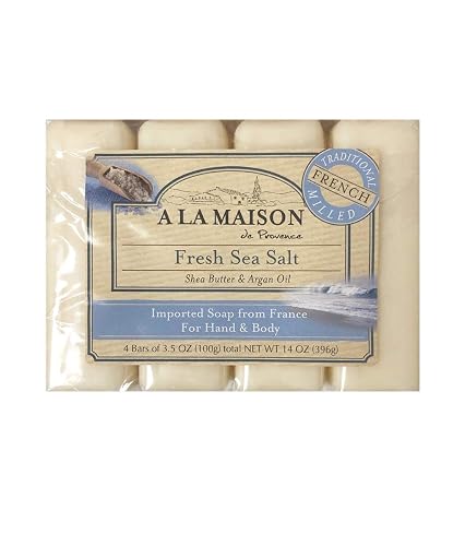 A La Maison Traditional French Milled Shea Butter & Argan Oil Soap Set, 4 Bars (Fresh Sea Salt) Beauty & Personal Care A LA MAISON
