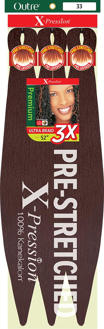 Outre X-Pression Braid - Pre Stretched Braid 52" 3X (5 Pack, DEEP AUBURN 33)