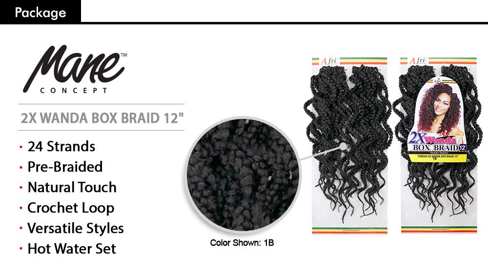 MULTI PACK DEALS! Mane Concept Synthetic Hair Crochet Braids 2X Wanda Box Braid 12" (1-PACK, 1)