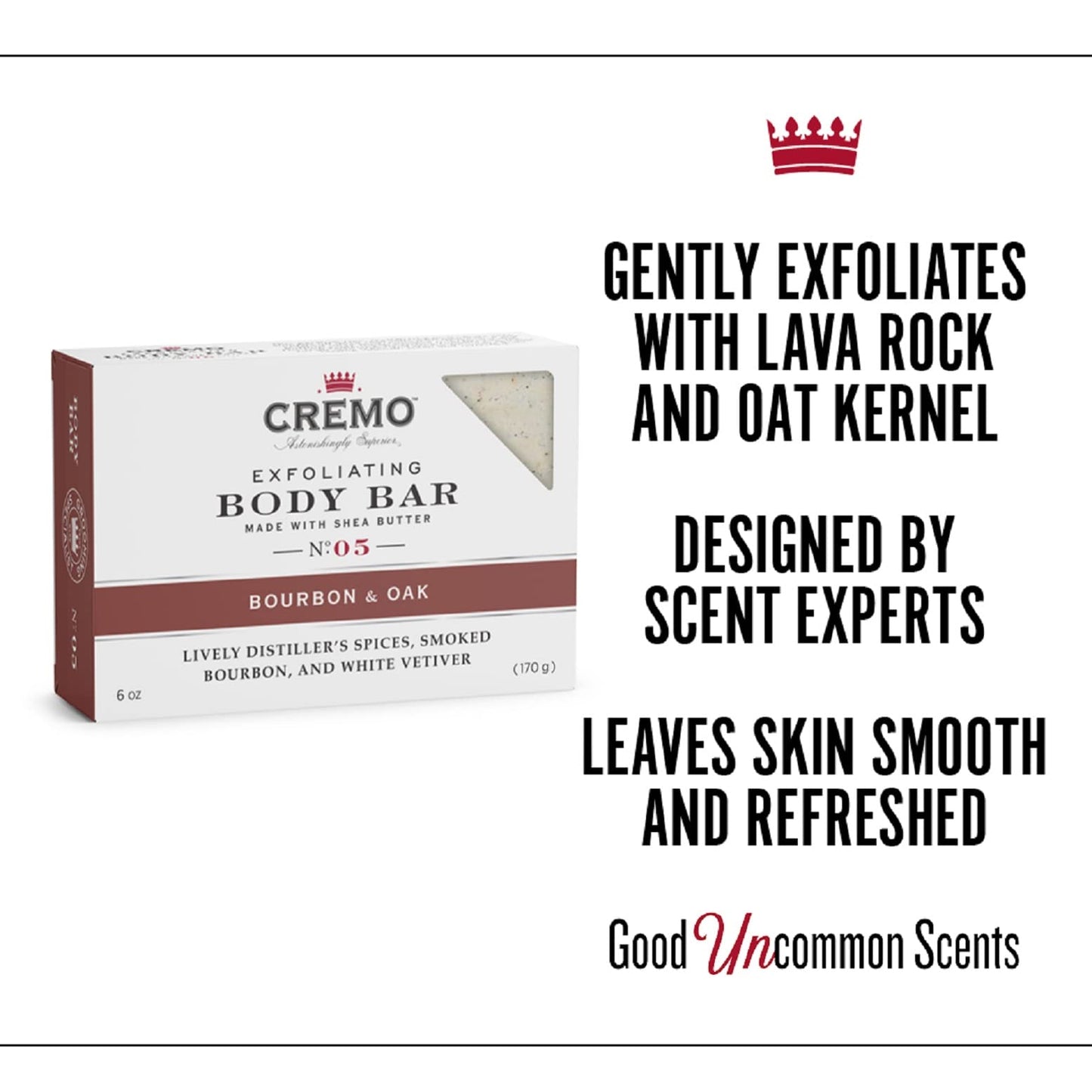 Cremo Bourbon & Oak Exfoliating Body Bars (3-Pack) - A Sophisticated Blend of Distiller’s Spice, Fine Bourbon and White Oak Beauty & Personal Care Cremo