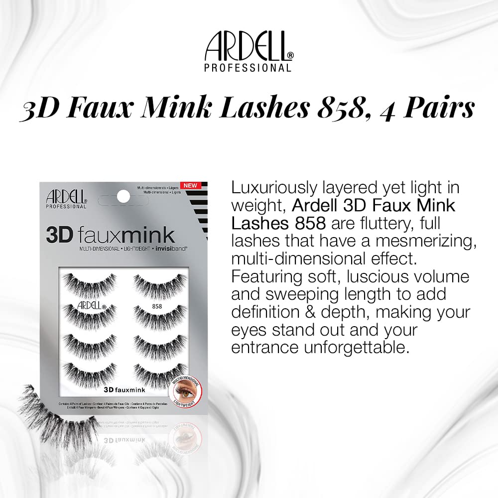 Ardell 3D Faux Mink Lashes 858 - Lightweight False Eyelashes with Invisiband, Reusable Strip Lashes, 4 Pairs Beauty & Personal Care Ardell
