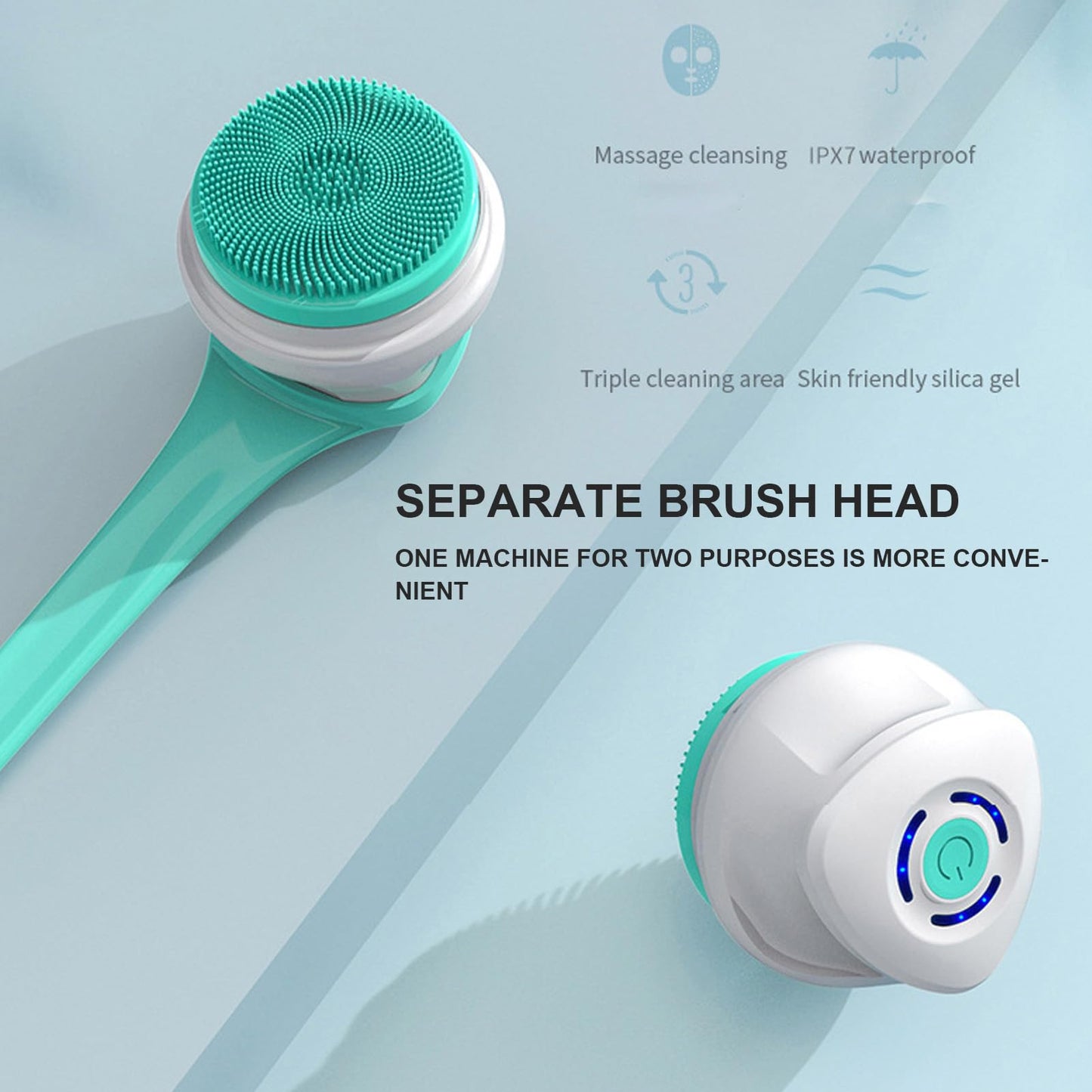 XHTLLO Rechargeable Electric Body Brush Set, Standing Handle Scrubber Shower Brush Bathing Cleansing with 4 Brush Heads, 3 Rotation Speeds, IPX6 Beauty and Personal Care XHTLLO