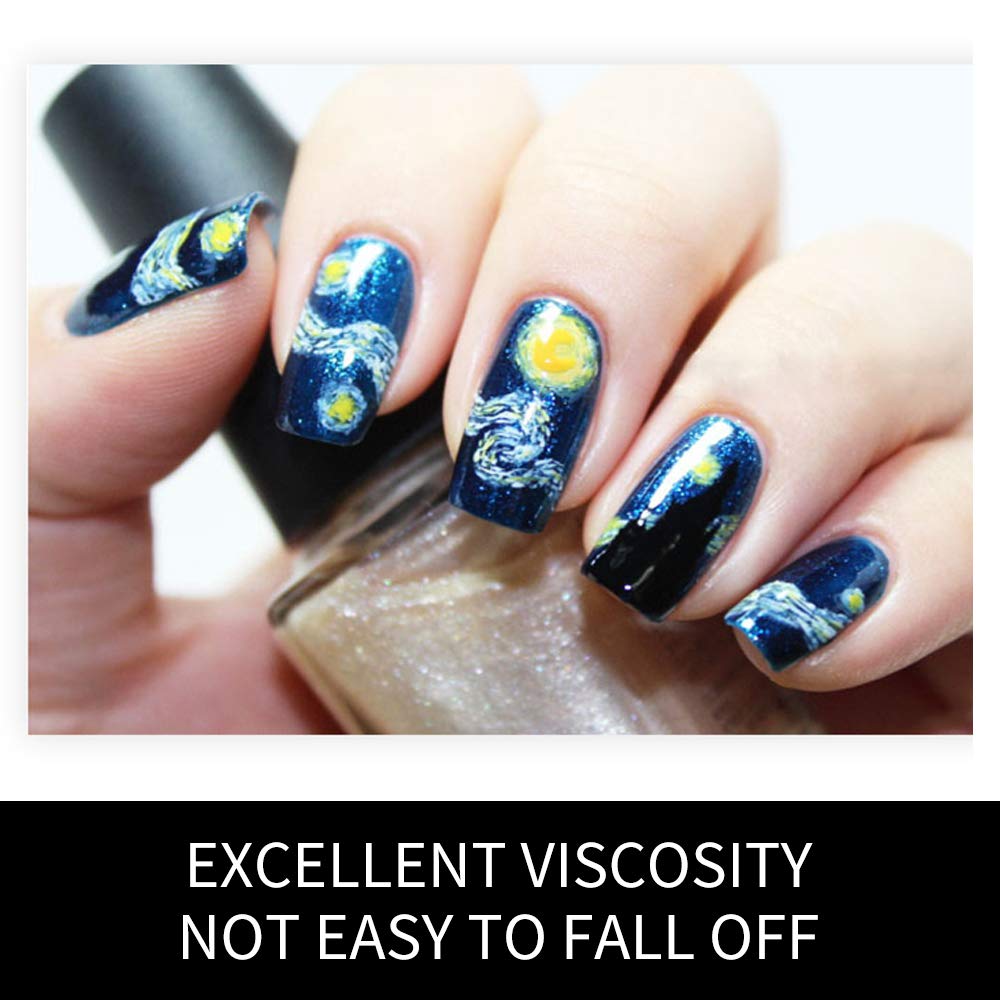 3D Van Gogh's Starry Night Fullnail Stickers, Full Nail Starry Sky Art Gel Nail Polish Sticker Decals, Shimmery Glittery, Long Lasting, Easy to Apply Beauty & Personal Care BlueZOO