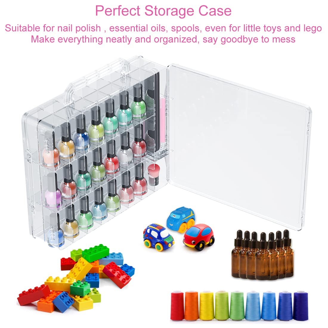 JIASHENG Nail Polish Organizer Case for 48 Bottles, Gel Nail Polish Storage Holder Double Side Adjustable Space Divider for Acrylic Nail Gel Dip Beauty & Personal Care JIASHENG
