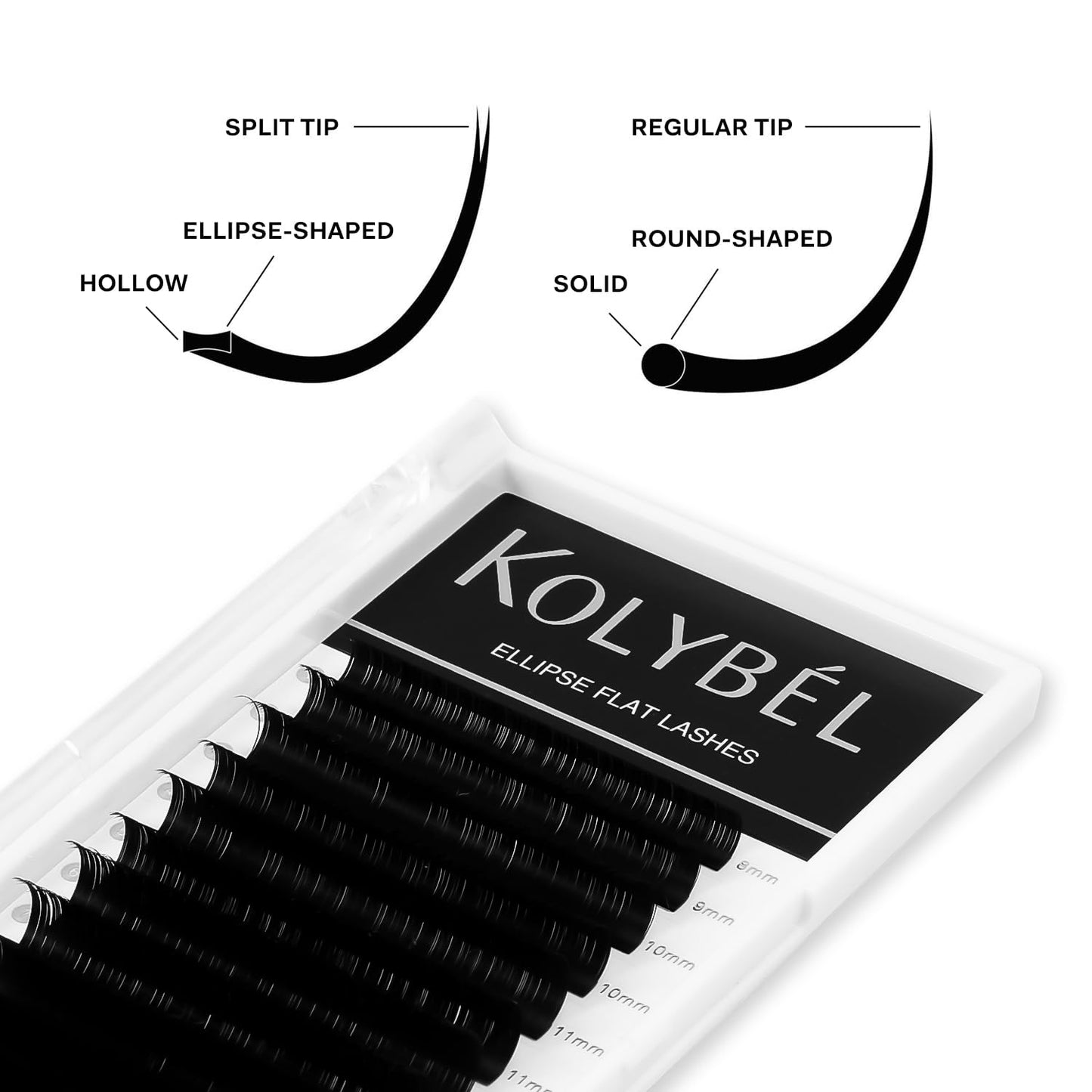 KOLYBEL Ellipse Flat Eyelash Extensions Supplies Classic Individual Lash Extensions 0.15 C Curl 8-15 Mixed Tray Matte Black Mink Lash Extension Soft Beauty & Personal Care Kolybel