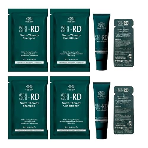 SH-RD Hair Essential Kit for Travel & Trial | Nutra-Therapy Shampoo, Conditioner, Shine Serum, Protein Cream | Daily Hair Care Routine Set in Hotel Beauty & Personal Care SH-RD