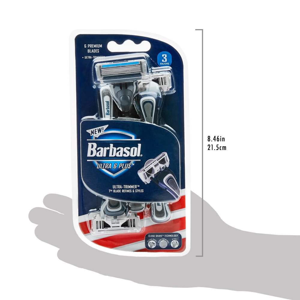 Barbasol Ultra 6 Plus, Premium 6-Blade Disposable Razors - Disposable Shaving Razor Bundle - Close Shave Technology, UltraTrimmer 7th Blade, Pivoting Beauty and Personal Care Barbasol