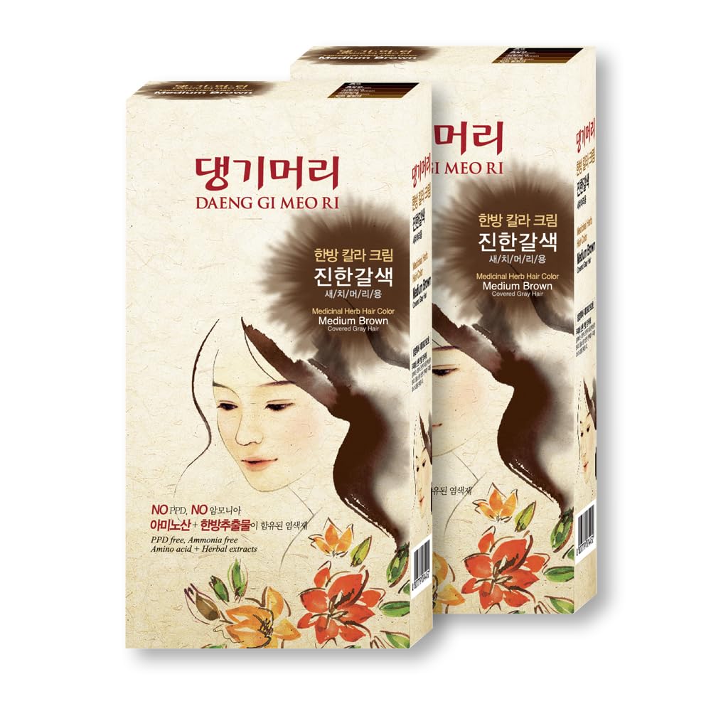 Daeng Gi Meo Ri - Korean Herbal Hair Dye Color Cream [Medium Brown] (2 PACK) - PPD-Free Gray Coverage, Hair Protection, High-Keratin Formula, 5 Oz Beauty & Personal Care Daeng Gi Meo Ri