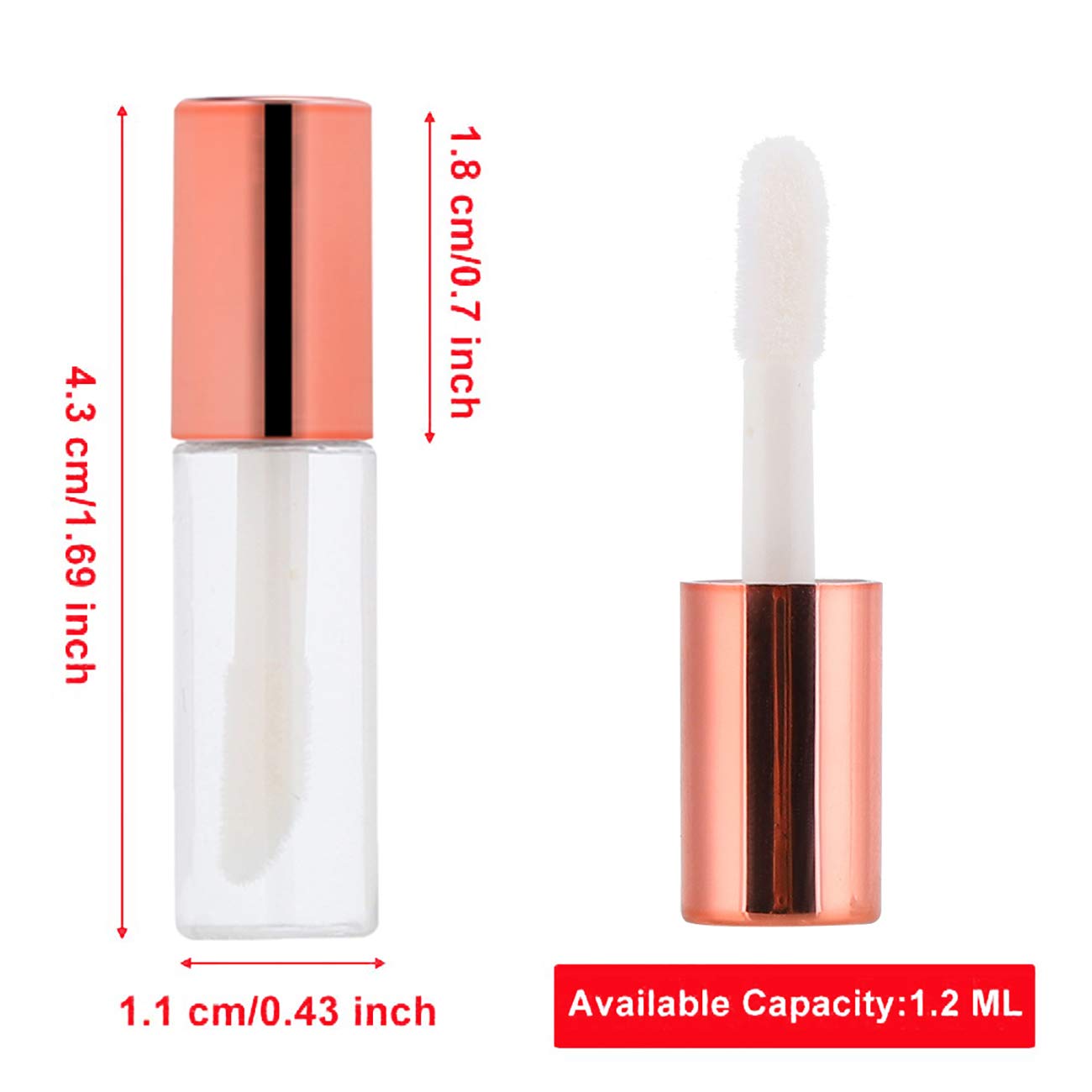 Case of 90 packs, Empty Plastic Clear Lip Gloss Tubes Lip Balm Bottle Container Rose Gold Transparent 1.2ML Makeup Tool for Women (90 pcs, Rose Gold) Beauty & Personal Care YIPINER