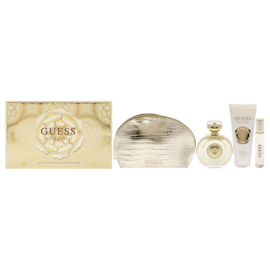 GUESS Bella Vita Eau de Parfum 4 Piece Gift Set For Women - Perfume Spray 3.4 Fl. Oz., Travel Spray 0.5 Fl. Oz., Body Lotion 3.4 Fl. Oz., & Pouch Beauty & Personal Care GUESS